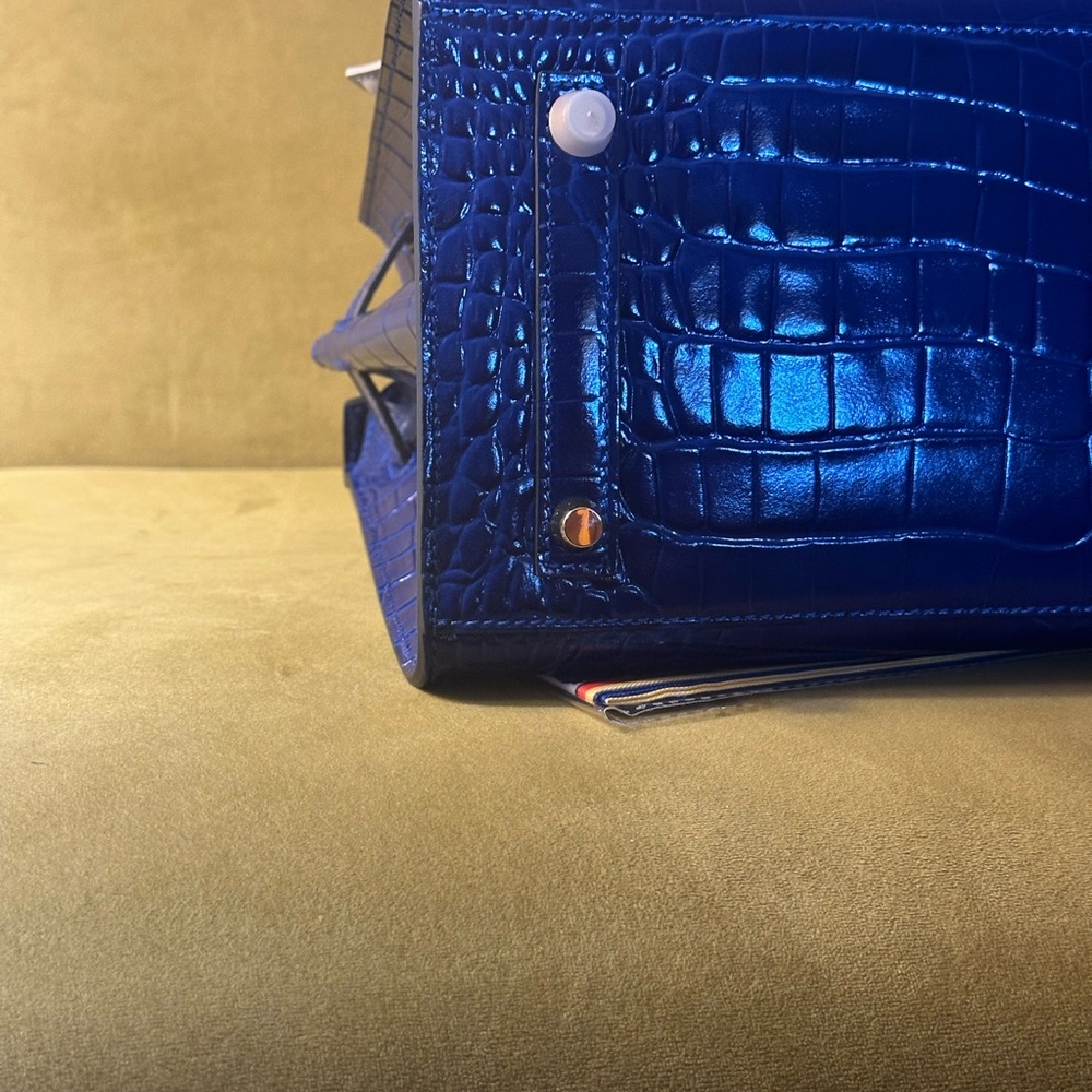 Blue Crocodile Embossed Leather Handbag with bag Charm - Picture 6 of 9